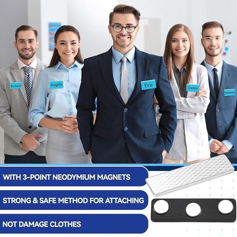 40 Pack Magnetic Name Badges Holder, Acrylic Name Tags with 3 Point Magnets for Work Clothes Shirt, Printable Name Label for Business Events School Office, Reusable Name Tags 1.2"*3" in Saudi Arabia
