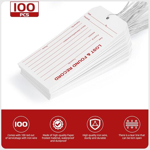 العلامات المفقودة والتي تم العثور عليها، 100 قطعة من علامات التسجيل المفقودة والتي تم العثور عليها مع أسلاك متصلة، علامة ملكية ورقية مقاومة للتمزق والماء لتخزين الأمتعة في مطاعم الفنادق in Kuwait