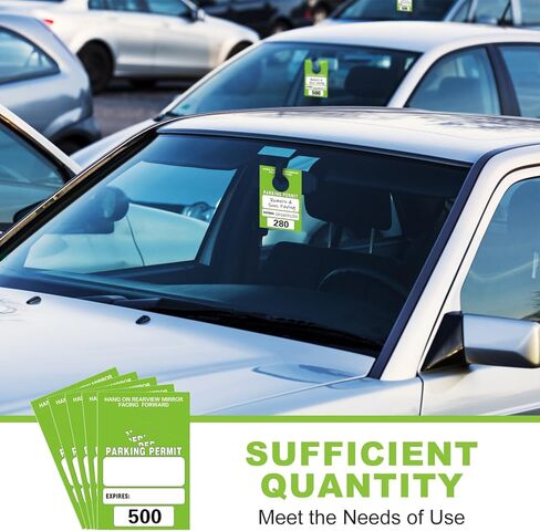 علامات تعليق تصريح وقوف السيارات، أرقام 001-500 تصاريح وقوف السيارات المؤقتة المرقمة الفارغة، إدارة مواقف السيارات، علامات تعليق خضراء عالية الوضوح (500 عبوة) in Kuwait