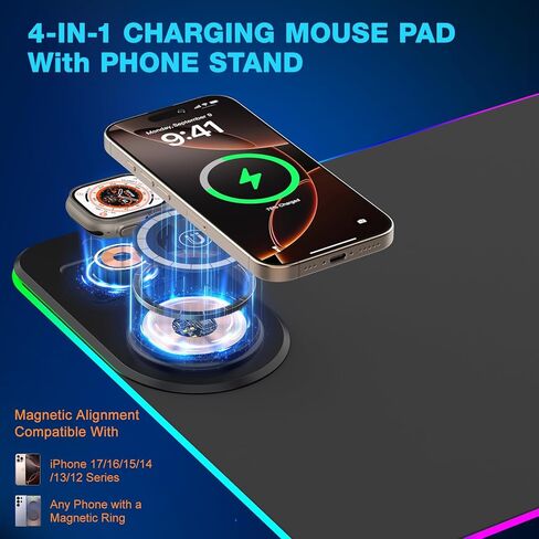 Gaming Mouse Pad Wireless Charging - Desk Mat Magnetic Foldable Phone Stand 15W Fast Charge, RGB Extended Large Keyboard Mousepad - PC Laptop Desk Pad for Work Game (Adapter Not Included) in Saudi Arabia