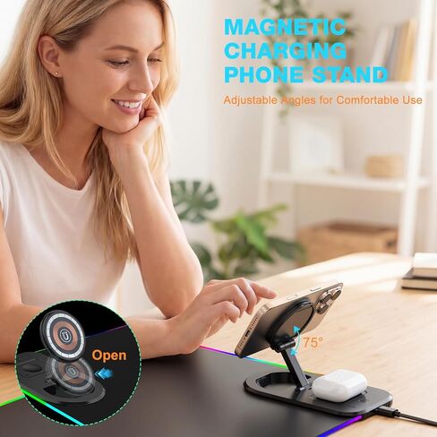 Gaming Mouse Pad Wireless Charging - Desk Mat Magnetic Foldable Phone Stand 15W Fast Charge, RGB Extended Large Keyboard Mousepad - PC Laptop Desk Pad for Work Game (Adapter Not Included) in Saudi Arabia