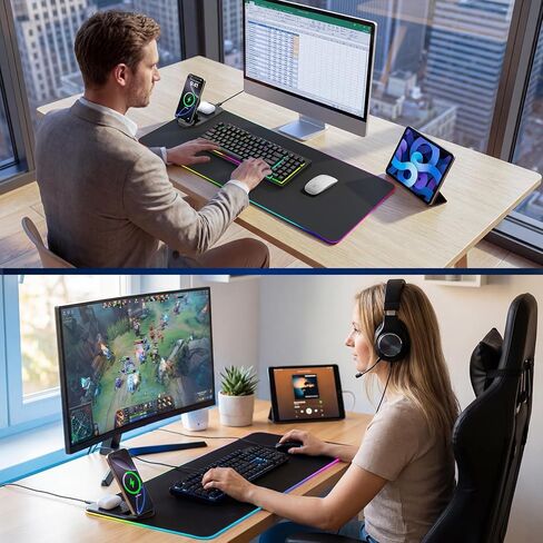 Gaming Mouse Pad Wireless Charging - Desk Mat Magnetic Foldable Phone Stand 15W Fast Charge, RGB Extended Large Keyboard Mousepad - PC Laptop Desk Pad for Work Game (Adapter Not Included) in Saudi Arabia