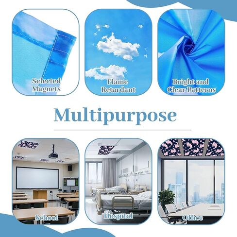 6 Pack Fluorescent Light Covers for Ceiling Lights Seamless French country kitchen stripe fabric print Blue yellow white Decorative Magnetic Fluorescent Light Filters for Classroom Office Home 4x2 ft in Saudi Arabia