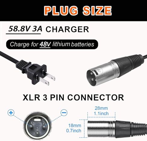 58.8V 3A Battery Charger for 48V 51.8V Li-ion Battery 14S Lithium with 3-Pin XLR Connector in Kuwait