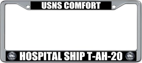 USNS Comfort T-AH-20 سفينة المستشفى العسكرية البحرية سفينة نمط خمر إطار لوحة ترخيص مستديرة (2 حزمة)، حامل بطاقة السيارة الكروم in Kuwait