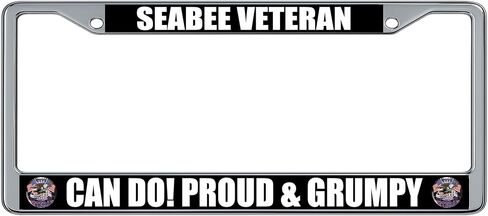 إطار لوحة ترخيص Grumpy Old Navy Seabee Veteran Eagle العلم الأمريكي العسكري الفخر (عبوتان)، حامل بطاقات سيارة من الكروم in Kuwait