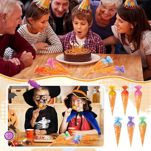 Tatuo 120 Pcs Ice Cream Cone Treat Bags Cone Shaped Clear Cellophane Treat Bags with Golden Tie for Cookies Candy Popcorn Gift Snacks Handmade Baking Christmas Birthday Party in Kuwait