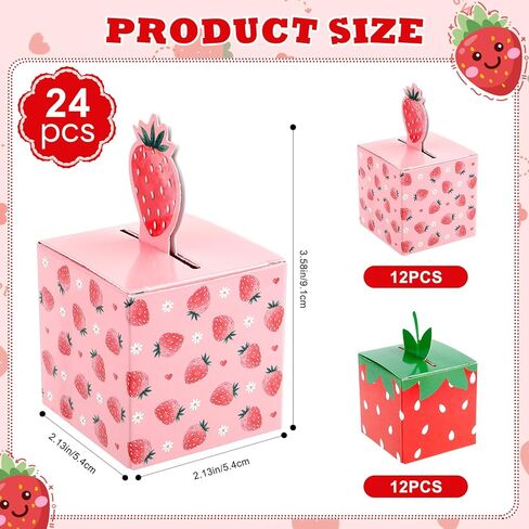 HIKIMA 24 PCS Strawberry Party Favor Cute Fruit Strawberries Gift Box Folding Paper Treat Box for Sweet One Birthday Berry Theme Party Baby Shower Decor Supplies, 3.58x2.13x2.13 inch in Saudi Arabia