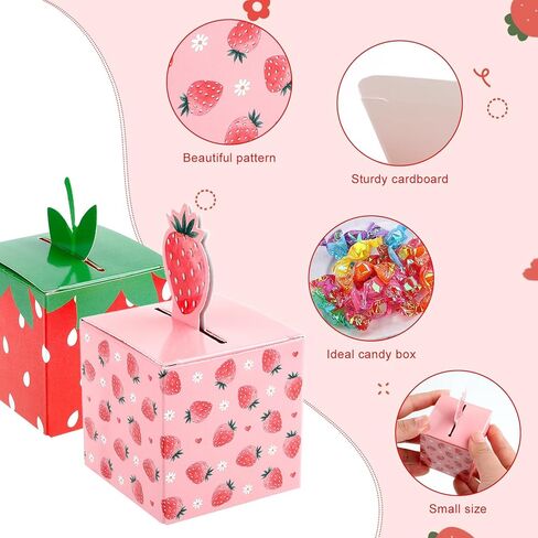HIKIMA 24 PCS Strawberry Party Favor Cute Fruit Strawberries Gift Box Folding Paper Treat Box for Sweet One Birthday Berry Theme Party Baby Shower Decor Supplies, 3.58x2.13x2.13 inch in Saudi Arabia