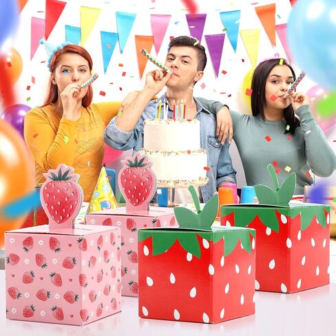 HIKIMA 24 PCS Strawberry Party Favor Cute Fruit Strawberries Gift Box Folding Paper Treat Box for Sweet One Birthday Berry Theme Party Baby Shower Decor Supplies, 3.58x2.13x2.13 inch in Saudi Arabia