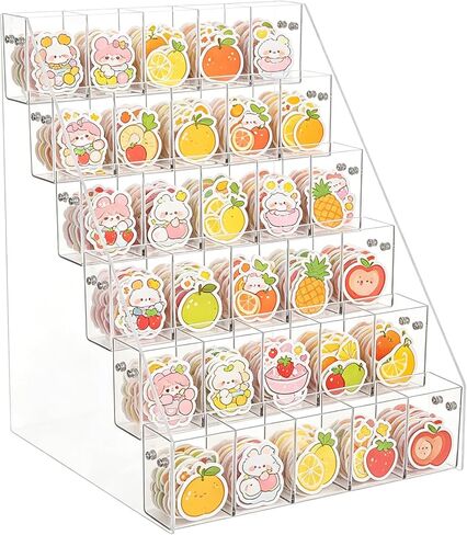 6 Tier Acrylic Sticker Display Stand for Vendors 30 Pockets Clear Acrylic Storage Organizer Display Rack Sticker Organizer Shelf for Small Business Booth and Trade Shows in Saudi Arabia