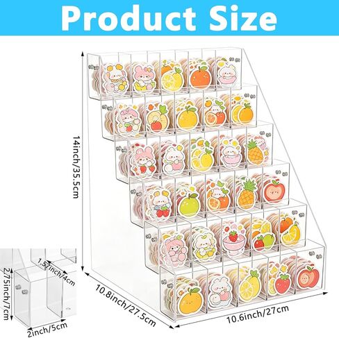 6 Tier Acrylic Sticker Display Stand for Vendors 30 Pockets Clear Acrylic Storage Organizer Display Rack Sticker Organizer Shelf for Small Business Booth and Trade Shows in Saudi Arabia
