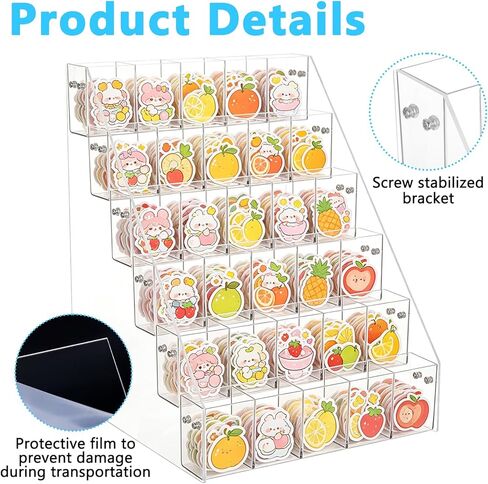 6 Tier Acrylic Sticker Display Stand for Vendors 30 Pockets Clear Acrylic Storage Organizer Display Rack Sticker Organizer Shelf for Small Business Booth and Trade Shows in Saudi Arabia