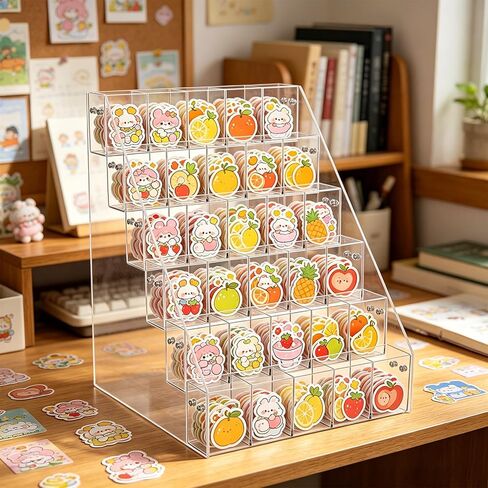 6 Tier Acrylic Sticker Display Stand for Vendors 30 Pockets Clear Acrylic Storage Organizer Display Rack Sticker Organizer Shelf for Small Business Booth and Trade Shows in Saudi Arabia