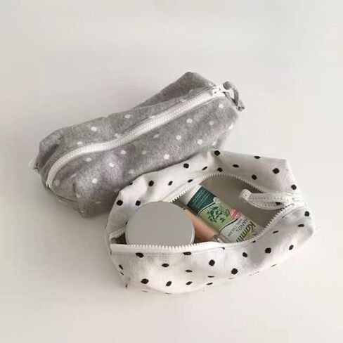 Cute Kawaii Pencil Case Cottagecore Vintage Pen Pencil Pouch Twee Pen Bag Makeup Pouch Cute Supplies (White polka dot) in Saudi Arabia