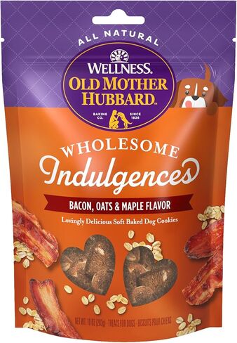 Old Mother Hubbard Wellness Wholesome Indulgences Dog Biscuits, Natural, Dog Treats, Bacon, Oats, & Maple Flavor, (10 Ounce Bag) in Kuwait