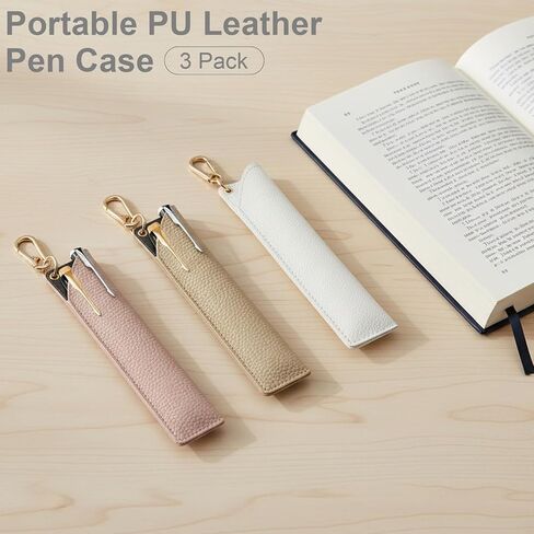 Portable PU Leather Pen Case - 3 Pack Pen Sleeve Pouch with Lobster Clasp, Personality Pencil Protective Cover Holder for Office, Journal, Business in Kuwait