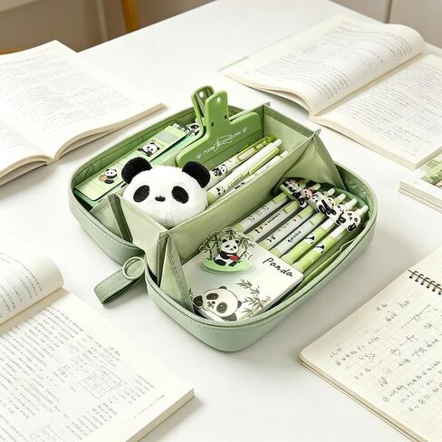 Matcha Green Storage Box,Large Capacity Storage Bag,180° Flat Pen Holder With Compartments,Dimensions 8.66x4.72x2.76Inches,Suitable For Office And Daily Use. in Kuwait
