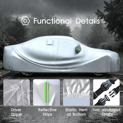 Car Cover Waterproof All Weather 10 Layers Full Car Cover Universal Heavy Duty Fit for Toyota Camry,Tesla Model 3,Honda Accord,Nissan Altima,Hyundai Sonata etc.(Silver, Fits Sedans up to 192") in Saudi Arabia