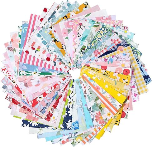 50Pcs Sewing Fabric Squares 4X4 Cotton Quilting Squares Colorful Fabric Bundle Square Quiltings Patchwork Scraps Quiltings Supplies for Quilting Sewing DIY Crafting in Kuwait