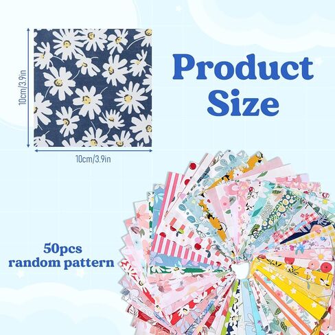50Pcs Sewing Fabric Squares 4X4 Cotton Quilting Squares Colorful Fabric Bundle Square Quiltings Patchwork Scraps Quiltings Supplies for Quilting Sewing DIY Crafting in Kuwait