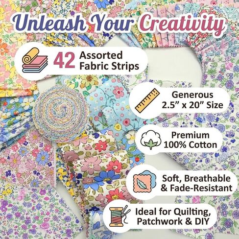 42Pcs 2.52 * 19.7In Floral Cotton Fabric Strips, Precut Quilting Fabric Bundles, Small Flower Printed Jelly Roll Fabric for Sewing Quilting Crafts in Kuwait