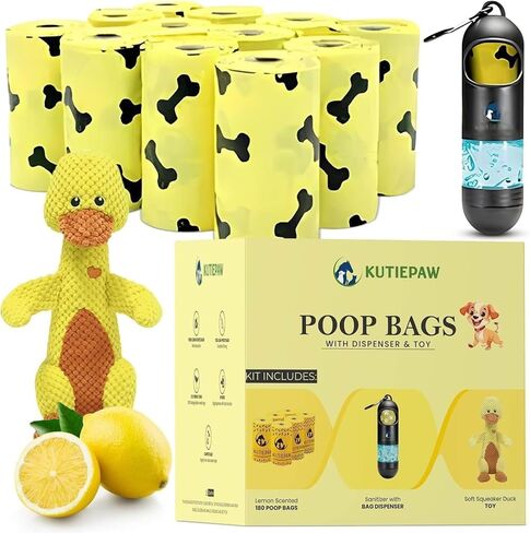 Kutie.Paw 180 كيس فضلات معطر بالليمون، لعبة بطة قطيفة، موزع أكياس مع قسم مطهر (مجموعة كاملة) in Saudi Arabia