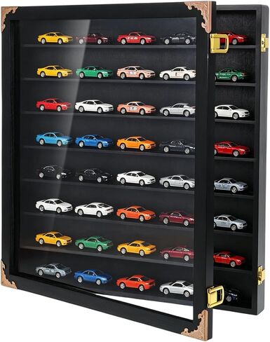 Giant Hotwheels Display Case with Wall Mounts,Display up to 40 Cars ,Model Hot Toy Cars Storage Organizer,15.7*2.75*16.7 Inches,UV Protection Acrylic Glass Door,Gold Lock,Black in Saudi Arabia