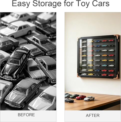 Giant Hotwheels Display Case with Wall Mounts,Display up to 40 Cars ,Model Hot Toy Cars Storage Organizer,15.7*2.75*16.7 Inches,UV Protection Acrylic Glass Door,Gold Lock,Black in Saudi Arabia
