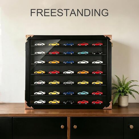 Giant Hotwheels Display Case with Wall Mounts,Display up to 40 Cars ,Model Hot Toy Cars Storage Organizer,15.7*2.75*16.7 Inches,UV Protection Acrylic Glass Door,Gold Lock,Black in Saudi Arabia
