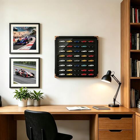 Giant Hotwheels Display Case with Wall Mounts,Display up to 40 Cars ,Model Hot Toy Cars Storage Organizer,15.7*2.75*16.7 Inches,UV Protection Acrylic Glass Door,Gold Lock,Black in Saudi Arabia