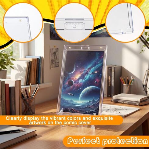 Novabright 2 Pack 12.24 x 7.52 Inch Magnetic Comic Book Clear Display Case, with 2 Vertical Foldable Stands, Comic Book Hard Protector Holders Shell UV Protection Board Wall Mounted, 2 Display Modes in Kuwait