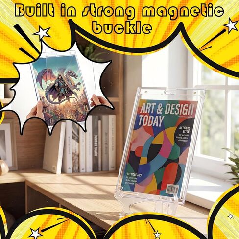 Novabright 2 Pack 12.24 x 7.52 Inch Magnetic Comic Book Clear Display Case, with 2 Vertical Foldable Stands, Comic Book Hard Protector Holders Shell UV Protection Board Wall Mounted, 2 Display Modes in Kuwait