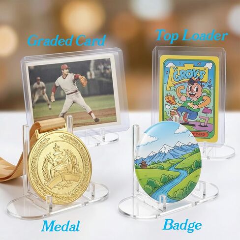 ElevateTech Trading Card Display Stand, 10 Pcs Acrylic Clear Acrylic Card-Holder for Sports Cards, Baseball Basketball Cards, Trading-Card Display, PSA Graded Card Stands for Badges and Medals in Kuwait