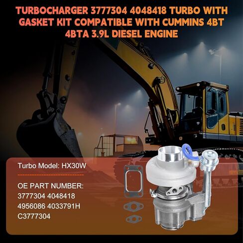 HX30W Turbocharger 3777304 4048418 Turbo With Gasket Kit Compatible with Cummins 4BT 4BTA 3.9L Diesel Engine Replacement Parts Replace 4956086 4033791H C3777304 in Kuwait