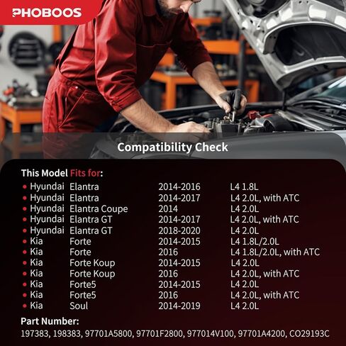 PHOBOOS A/C Compressor with Clutch Compatible with Hyundai Elantra/Elantra Coupe/Elantra GT 2014-2020, Kia Forte/Forte Koup/Forte 5/Soul 2014-2019, 1.8/2.0L, Fast Cooling, Low Noise, Ref. 197383 in Kuwait