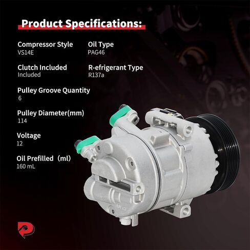 PHOBOOS A/C Compressor with Clutch Compatible with Hyundai Elantra/Elantra Coupe/Elantra GT 2014-2020, Kia Forte/Forte Koup/Forte 5/Soul 2014-2019, 1.8/2.0L, Fast Cooling, Low Noise, Ref. 197383 in Kuwait