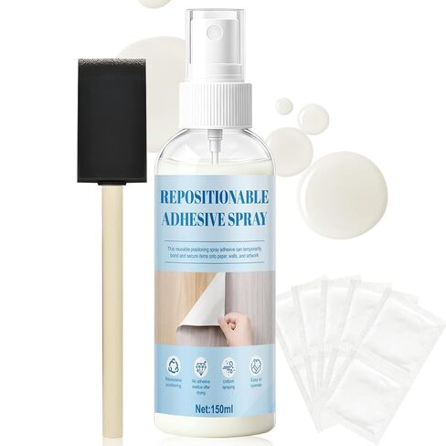 Repositionable Adhesive Spray, Temporary Adhesive Spray Easy to Stick Leaves No Residue After Drying for DIY Creations for Handicrafts Wood Paper Glass Photographs, 150ml in Saudi Arabia