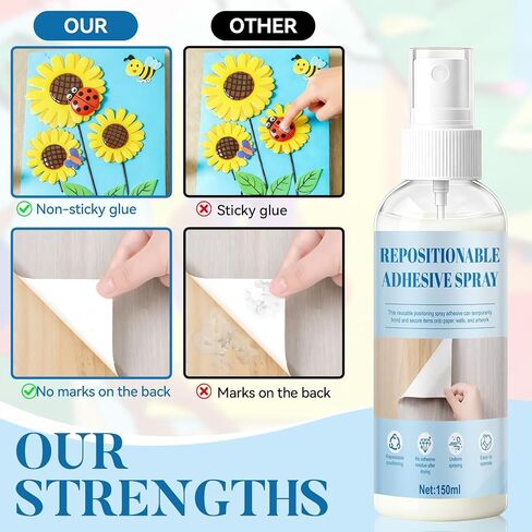 Repositionable Adhesive Spray, Temporary Adhesive Spray Easy to Stick Leaves No Residue After Drying for DIY Creations for Handicrafts Wood Paper Glass Photographs, 150ml in Saudi Arabia