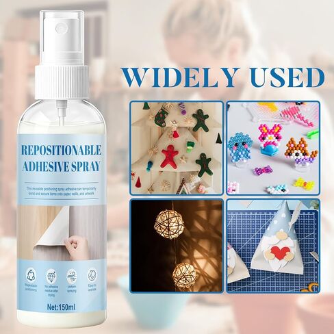 Repositionable Adhesive Spray, Temporary Adhesive Spray Easy to Stick Leaves No Residue After Drying for DIY Creations for Handicrafts Wood Paper Glass Photographs, 150ml in Saudi Arabia