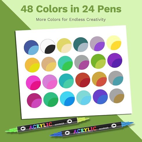 Acrylic Paint Markers, 24 Dual Tip Dual Color Paint Pens with 48 Colors, Quick Dry Acrylic Markers for Rock Painting, Wood, Canvas, Glass & DIY Crafts in Saudi Arabia