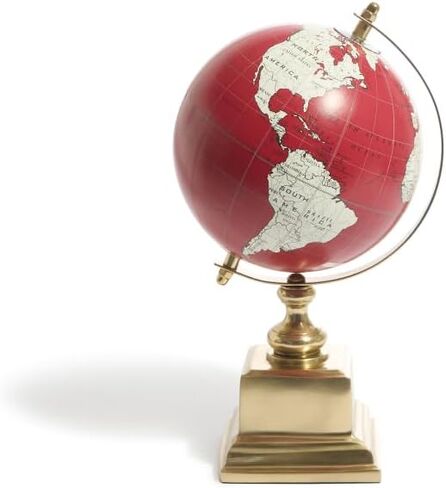 Deep Red Decorative Globe – 10.75″ on Gold Aluminum Base, Tilted Axis World Map Accent for Mantel, Shelf, Desk & Office Decor in Saudi Arabia
