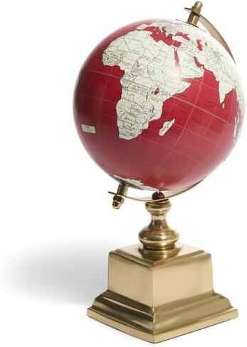 Deep Red Decorative Globe – 10.75″ on Gold Aluminum Base, Tilted Axis World Map Accent for Mantel, Shelf, Desk & Office Decor in Saudi Arabia