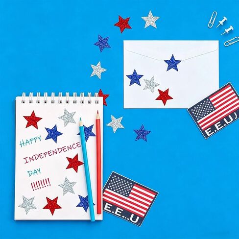 500Pcs 4th of July Stickers Roll - Laser Star Shape Self-Adhesive Sealing USA Stickers, Red White Blue Patriotic Waterproof Decals for Fourth of July Summer Party Envelope Scrapbook Decor in Saudi Arabia