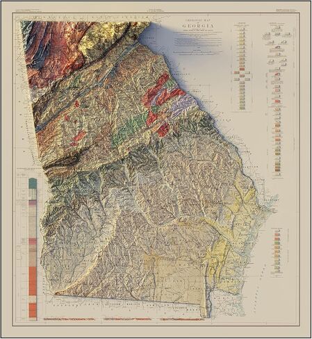 Muir Way Georgia 1939 Shaded Relief Map - Flat 2D Paper Print - Shaded 3D Illusion - Gallery Quality Fine Art Paper & Inks - 100% Cotton & Acid-Free - Made in USA - 22" x 24" 2D Print - No Frame in Saudi Arabia