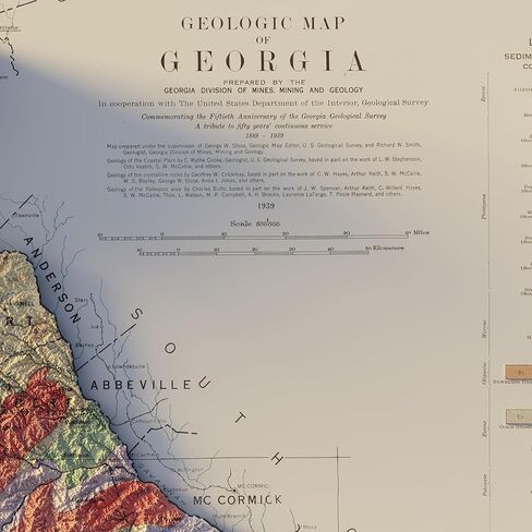 Muir Way Georgia 1939 Shaded Relief Map - Flat 2D Paper Print - Shaded 3D Illusion - Gallery Quality Fine Art Paper & Inks - 100% Cotton & Acid-Free - Made in USA - 22" x 24" 2D Print - No Frame in Saudi Arabia