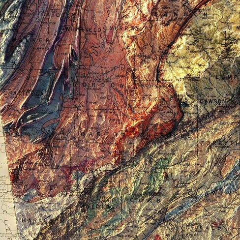 Muir Way Georgia 1939 Shaded Relief Map - Flat 2D Paper Print - Shaded 3D Illusion - Gallery Quality Fine Art Paper & Inks - 100% Cotton & Acid-Free - Made in USA - 22" x 24" 2D Print - No Frame in Saudi Arabia