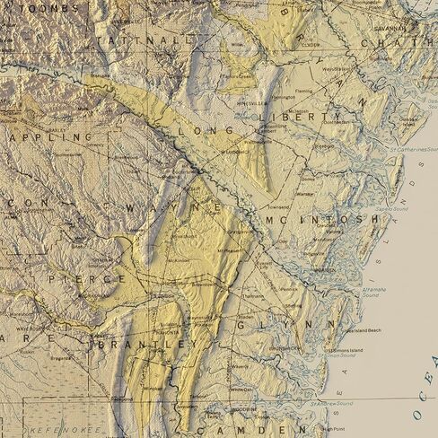Muir Way Georgia 1939 Shaded Relief Map - Flat 2D Paper Print - Shaded 3D Illusion - Gallery Quality Fine Art Paper & Inks - 100% Cotton & Acid-Free - Made in USA - 22" x 24" 2D Print - No Frame in Saudi Arabia