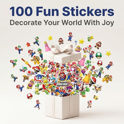 100Pcs Mario Sticker for Kids，Super Great Party Favors for Kids, Perfect for Goodie Bag Fillers, Birthday Decorations Gifts and Classroom Prizes for Boys & Girls (100Pcs Mar) in Saudi Arabia