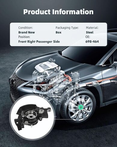 SCITOO 1 × مجموعة محور توجيه الجانب الأيمن الأمامي ومحمل العجلة 2011-2013 لشركة Hyundai Sonata، بدون تعليق رياضي، 698-464 2.4L in Kuwait